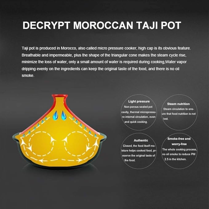 Moroccan Tagine Cooking Pot Cast Iron Enamel Stew Casserole Slow Cooker with Anti-Scalding Handles(Color:Beige)