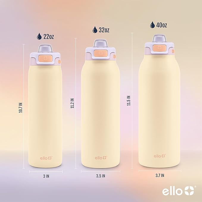 Ello Pop & Fill 40oz Stainless Steel Water Bottle with Quick Fill Technology, Double Walled and Vacuum Insulated Metal, Leak Proof Locking Lid, Sip and Chug, Reusable, BPA Free, Sunset Meadow