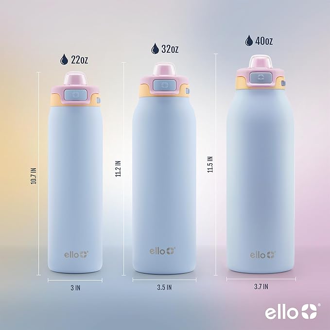 Ello Pop & Fill 40oz Stainless Steel Water Bottle with Quick Fill Technology, Double Walled and Vacuum Insulated Metal, Leak Proof Locking Lid, Sip and Chug, Reusable, BPA Free, Coastal Sunrise