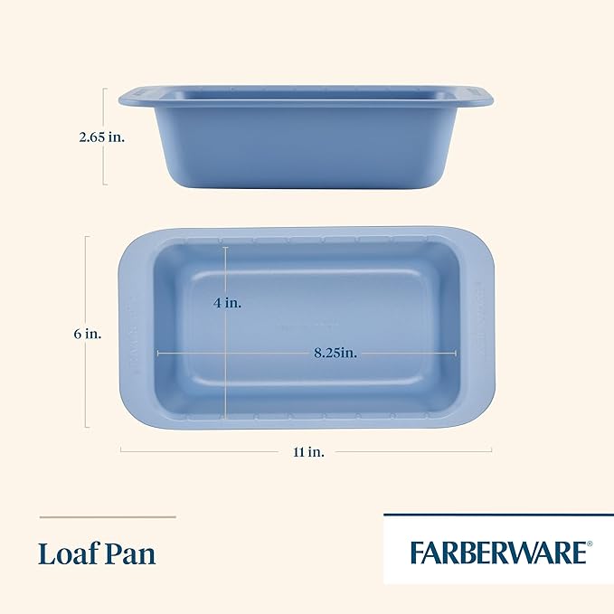 Farberware Easy Solutions Nonstick Bakeware Meatloaf/Loaf Baking Pan, 9 Inch x 5 Inch with Portion Marks - Blue