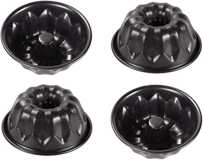 Webake 4 Inch Mini Fluted Tube Pans Nonstick Bakeware Set of 4, Angel Food Cake, Kugelhopf, Brownie