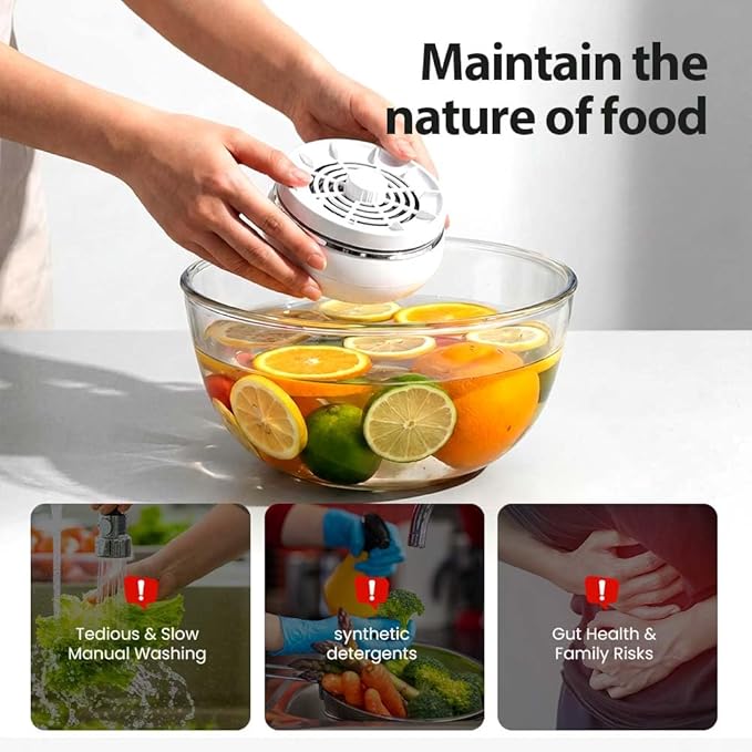 Fruit and Vegetable Washing Machine, Waterproof Fruit and Vegetable Cleaner, Rotatable Fruit and Vegetable Machine, The Fruit Cleaner Device Automatically Turns on in The Water (Green)