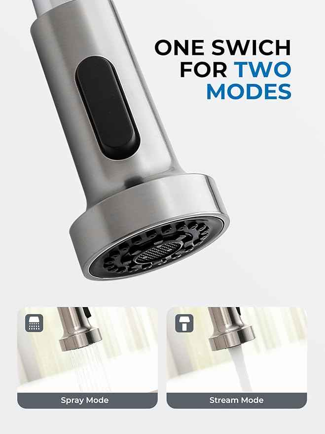 WEWE Kitchen Sink Faucet, Kitchen Faucets with Pull Down Sprayer Stainless Steel Single Handle Single Hole Brushed Nickel Commercial Industrial Spring Pull Out Laundry Farmhouse Kitchen Faucet