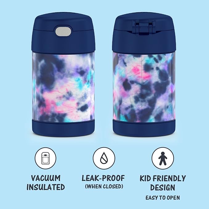 THERMOS FUNTAINER 16 Ounce Stainless Steel Vacuum Insulated Food Jar with Spoon, Tie Dye