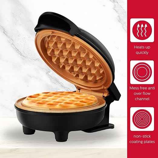 Holstein Housewares 4-inch Personal Waffle Maker, Black and Copper Color - Delicious Waffles in Minutes