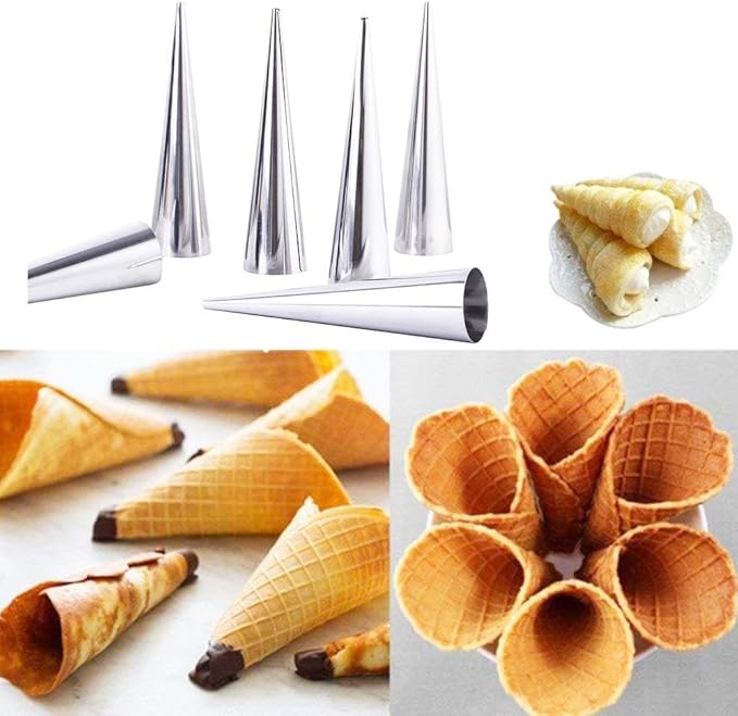 Kopida Cream Horn Molds 6PCS Stainless Steel Horn Molds Cone Croissant Cream Horn Bread Cream Puff Pastry Roll Brioche Mold Waffle Cone Mold Baking Tool