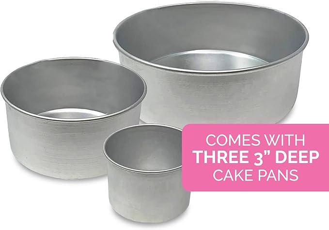 Aunt Shannon's Kitchen Tall Round Cake Pans - 4 Inch, 6 Inch, 8 Cake Pan Set for 3 Tiered Aluminum Pans Sets for Baking Wedding,Birthday Cakes,Leak Proof & Straight Side, Non-toxic & Dishwasher Safe