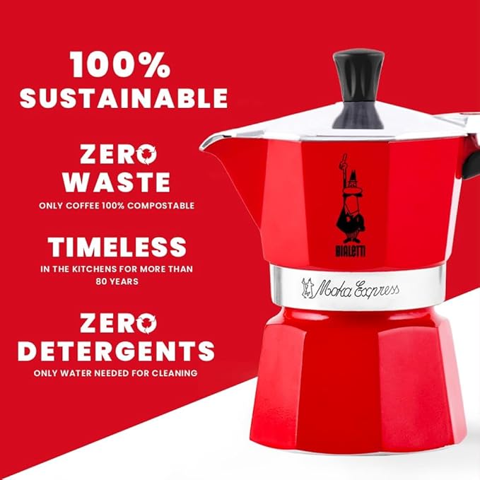 Bialetti - Moka Express: Iconic Stovetop Espresso Maker, Makes Real Italian Coffee, Moka Pot 6 Cups (6 Oz), Aluminium, Red