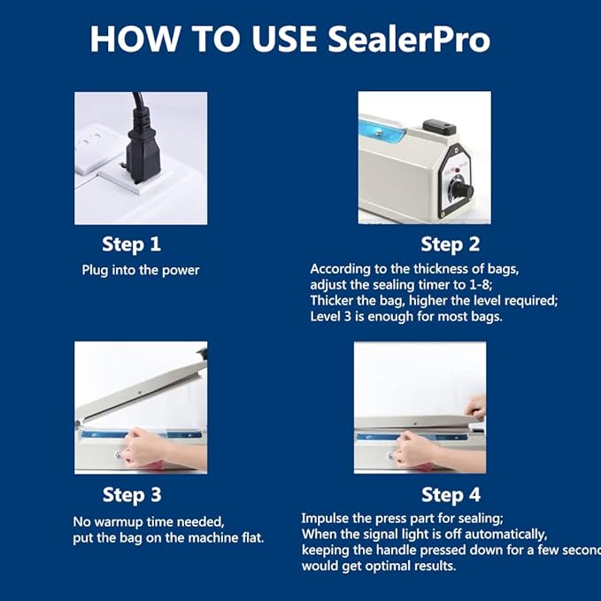 Sealer Pro, 12-inch Super Impulse Heat Bag Sealer, 7-mm Sealing System with Patent for Never Burn Out, Antioxidant Aluminium Shield, Copper Transformer, Built-in Fuse Safety System, White
