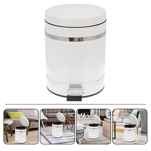 VICASKY Bathroom Garbage Container with Foot Pedal, 12l Iron Trash Can with Lid, Round Roman Pattern Wastebasket for Home, Office, and Hotel Use