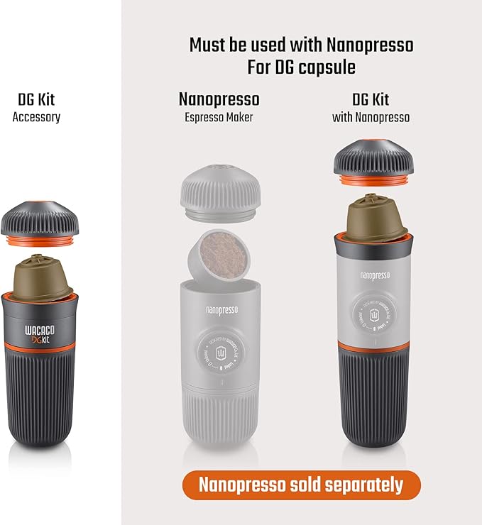 WACACO Nanopresso & DG Kit Capsule Adapter Bundle - Portable Espresso Maker for Ground Coffee and DG Capsules