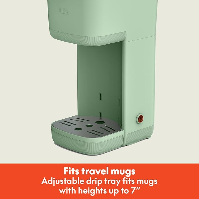 BELLA Single Serve Coffee Maker, K Cup & Coffee Ground Compatible with Removable, Adjustable Drip Tray, Auto Shutoff & Reusable Dishwasher Safe Accessories, Brews 6oz to 14oz, 1000 Watt, Seaglass
