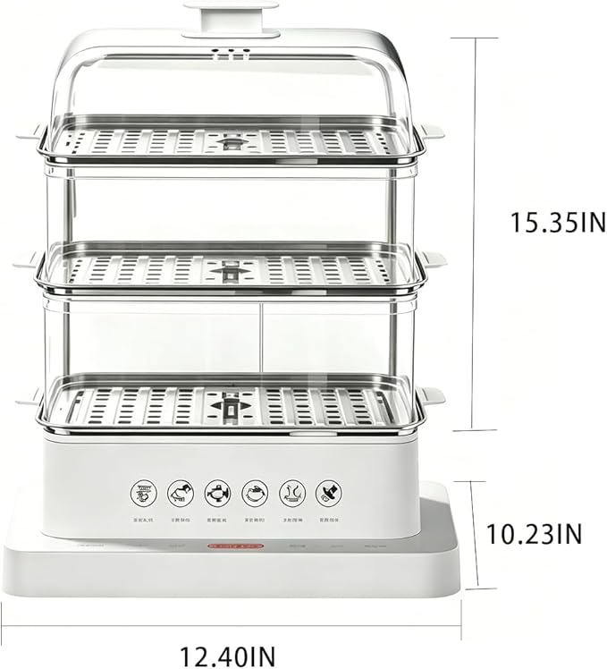 Electric Food Steamer, 32L 3-Tier Square Steamer, Food-Grade & Dishwasher-Safe, Juice Tray, 6 Preset Programs for Meat/Fish/Seafood/Grains, 10s 3D Steam, 12H Delay Start, Baby Food Steamer Pot