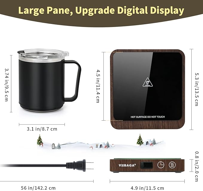 VOBAGA Coffee Mug Warmer &15oz Mug Set for Desk, Smart Coffee Cup Warmer for Office Home with 5 Temp Settings, Coffee Warmer with 2-12H Auto Shut Off, for Candles Coffee Cocoa Milk, Coffee Accessories