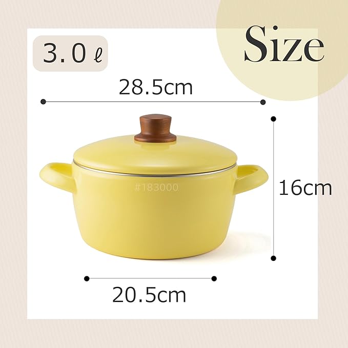 Fuji Hollow NA-20W.BY Two-Handed Pot, 7.9 inches (20 cm), Butter Yellow, IH Compatible, Natural Series