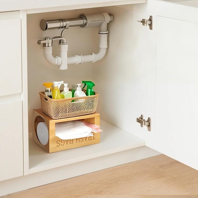 Extra-Large Top-Loading Garbage Bag Holder Dispenser, Bamboo Trash Bag Organizer for Costco-Sized 13-33 Gallon Jumbo Rolls, Under-Sink, Wall-Mounted Storage for Kitchen & Garage