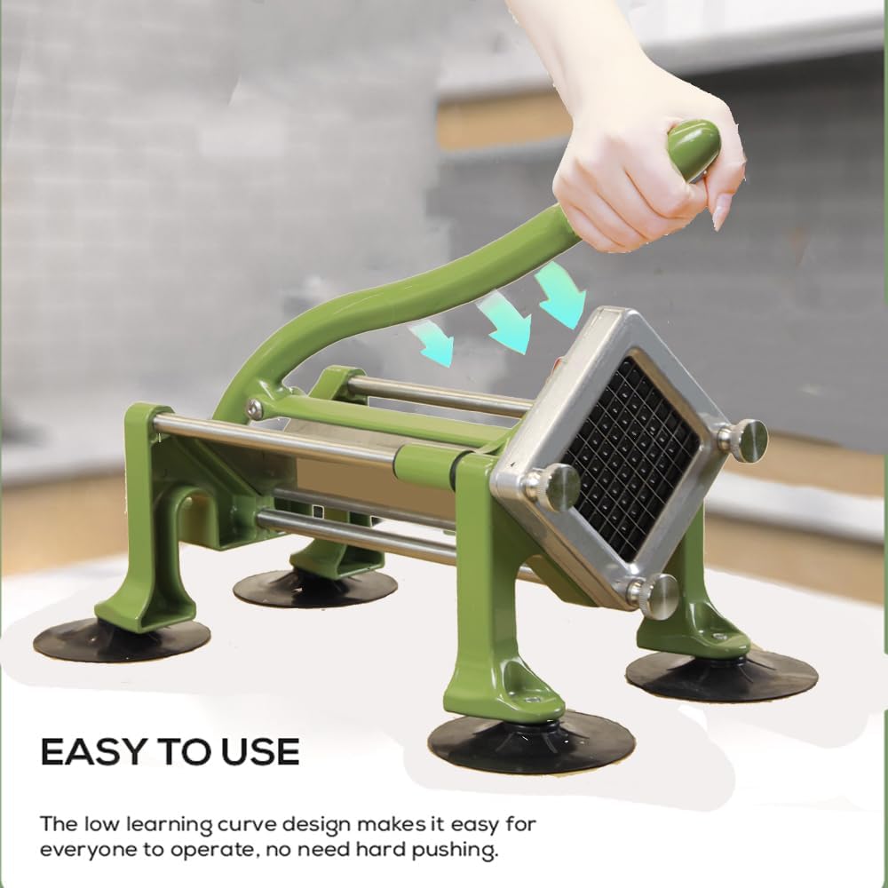 Commercial French Fry Cutter Stainless Steel.Potato Cutter for French Fries with 1/4Inch Blade, Commercial French Fry Cutter Manual Potatoes Cutting Machine with Suction Feet.
