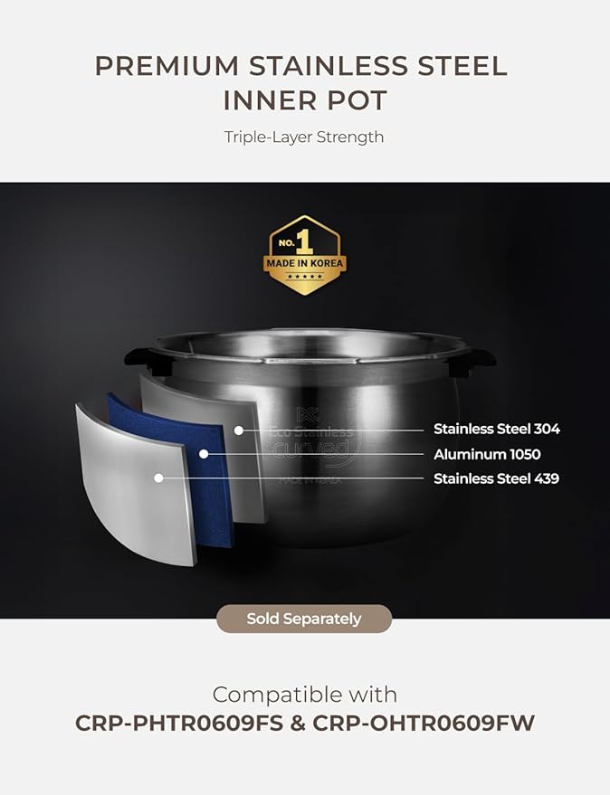 CUCKOO Twin Pressure Rice Cooker 6-Cup Uncooked / 12-Cup Cooked with Induction Heating Technology, Silent Pressure System, Open Cooking Mode, Dynamic Display, Eco Inner Pot, White (CRP-OHTR0609FW)