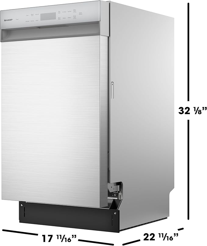 Sharp SDW4523MS 18-Inch Built-In Dishwasher, Stainless Steel, 47 dB, Third Rack, 8 Place Settings, 6 Wash Cycles