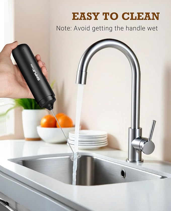 SIMPLETASTE Milk Frother Handheld Electric Foam Maker, Drink Mixer with Stainless Steel Whisk for Cappuccino, Bulletproof Coffee, Latte, Black, without Stand, USB-C Rechargeable