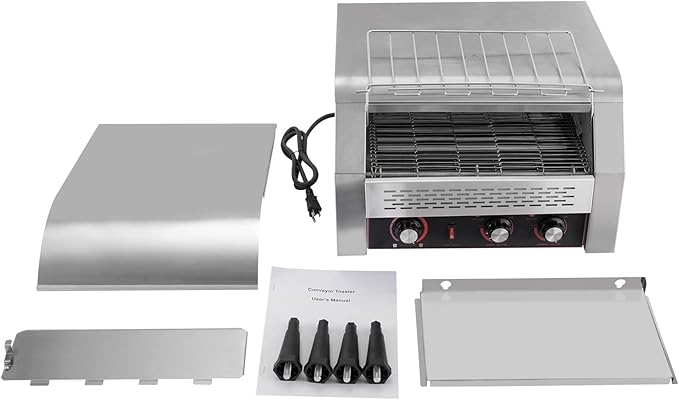 450 Slices/Hour Commercial Toaster, 110V 2600W Electric Conveyor Toaster Oven Stainless Steel Commercial Conveyor Belt Toasters for Restaurant, Bakery, Buffet Use