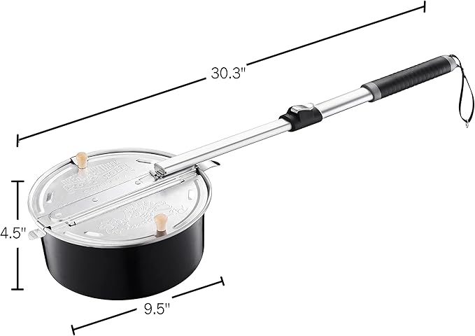 Campfire Popcorn Popper - Old Fashioned Popcorn Maker with Telescoping Handle - Camping Gear by Great Northern Popcorn (Black)
