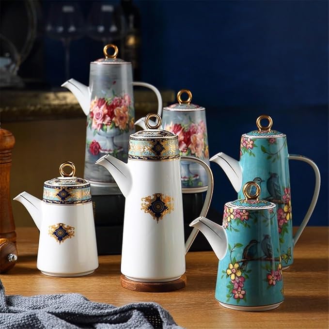 Water Pitcher Ceramic Teapot With Lid Water Pitcher Kitchen Butter Bottle Flower & Bird Finished Wedding Gifts Party Presents 650ML Glass Pot(Green)