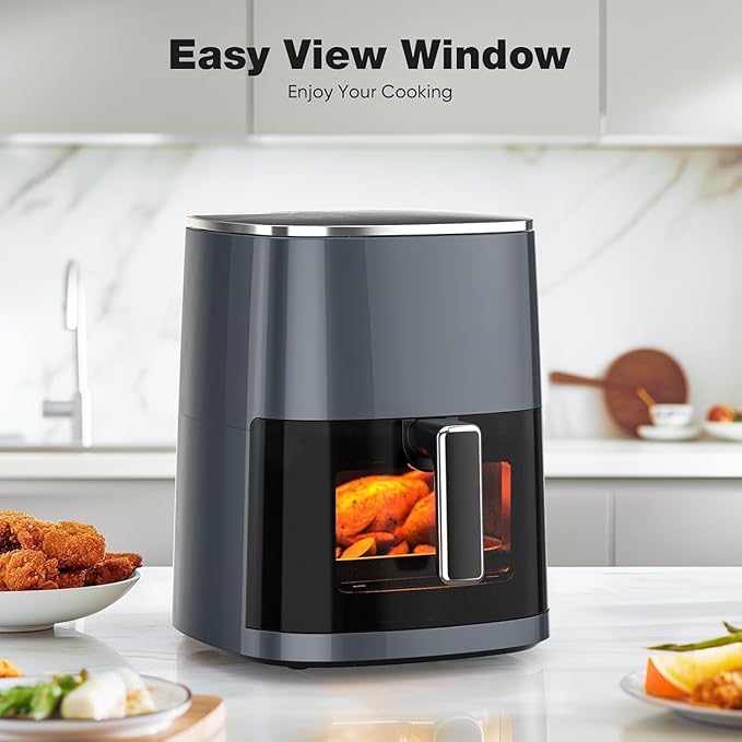 Elevon 6QT Large Air Fryer, 12-in-1 Digital Airfryer with Clear Window, Roast, Reheat, Dehydrate, Bake, Steam with 400F and More, Dishwasher Safe, Nonstick, Fit for Family of 2-5, Fog Gray