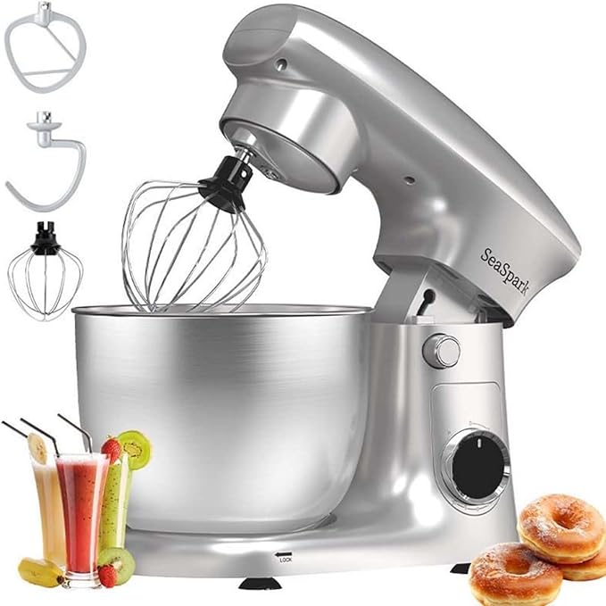 Stand Mixer, 3 in 1 Stand Mixer, 5.5Qt Electric Mixer, Mixer with Stainless Dough Hook, Wire Whip & Beater, Food Mixer for Baking, Cake and Most Home Cooks, Silver