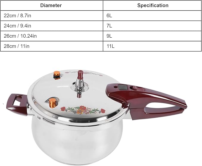 Stainless Steel Pressure Cooker 80KPA, Cookware Pressure Canner Rice Cooker with Safety Valve Devices, Compatible with Gas & Induction Cooker (9L)