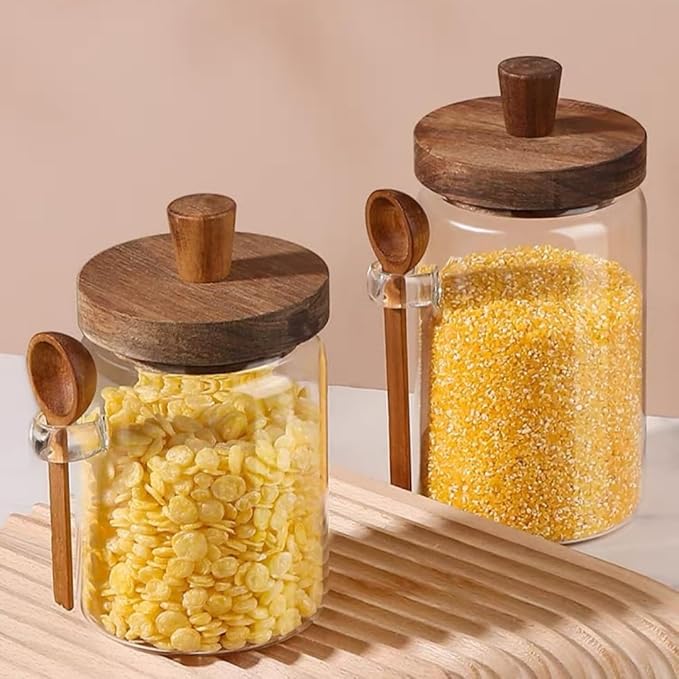 ANSQU Glass Jar with Wooden Lid & Spoon, 27oz Food Storage Containers Coffee Jar Coffee Grounds Container, Glass Food Storage Canister (1 Pack)
