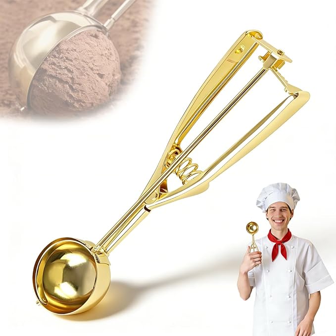 Gold Ice Cream Scoop 304 Stainless Steel Cookie Scoops for Baking Melon Baller with Trigger 3 Sizes (Gold, M)