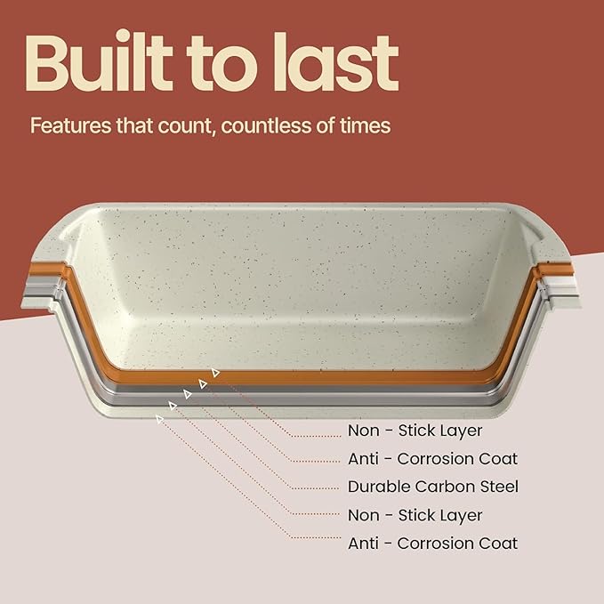 Nonstick Loaf Pan Set Pack of 1, Carbon Steel 11" Large Baking Bread Pan, Oven Safe Up to 450°F, PFOA, PFOS, PTFE Free, Space Saving Stackable Design, Stain Resistant, Dishwasher Friendly,White Marble