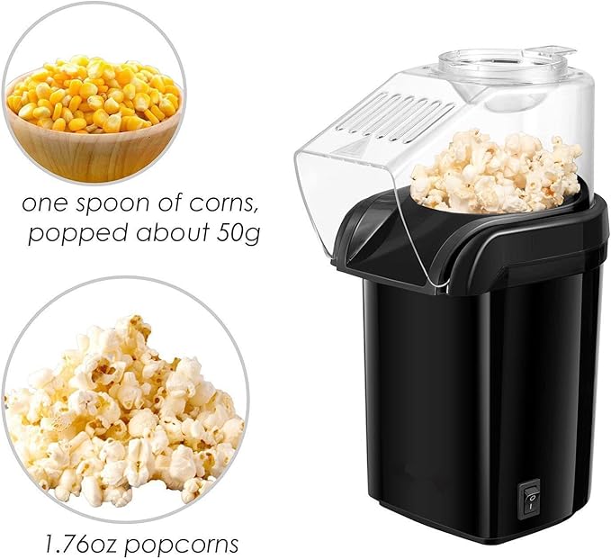 Nostalgia Hot Air Popcorn Popper Maker, 1200W Electric Pop Corner Machine, 16 Cups, 3 Minutes Done, Fully Automatic Healthy No Oil and No Sugar Corn Popcorn Machine (Red)