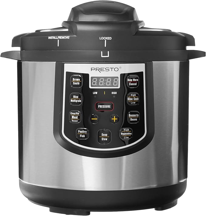 Presto 02141 6-Quart Electric Pressure Cooker, Black, Silver, Stainless steel
