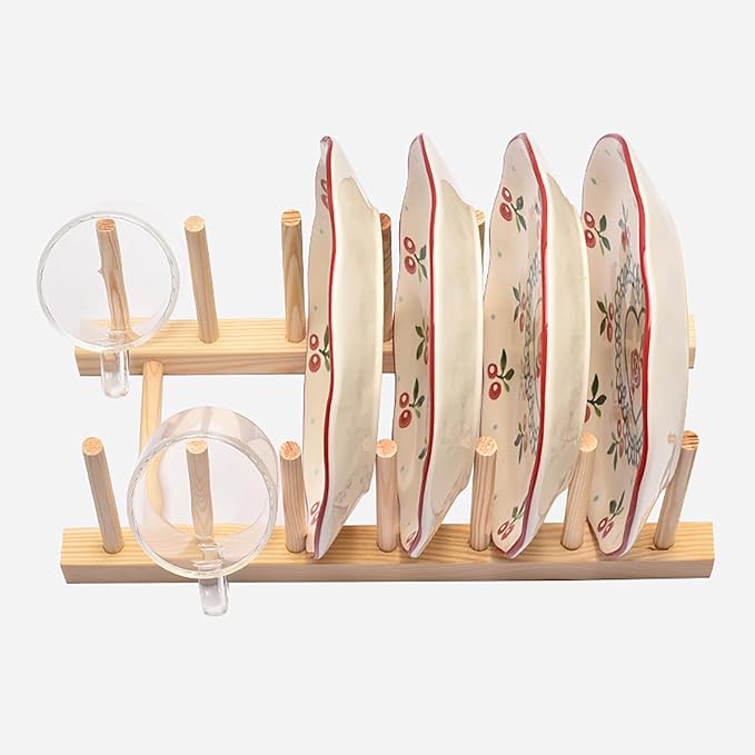 Kunovo Bamboo Dish Rack,Pot lid/Plate/Cutting Board Organizer for Kitchen cabinets,Bottle Drying Holder…