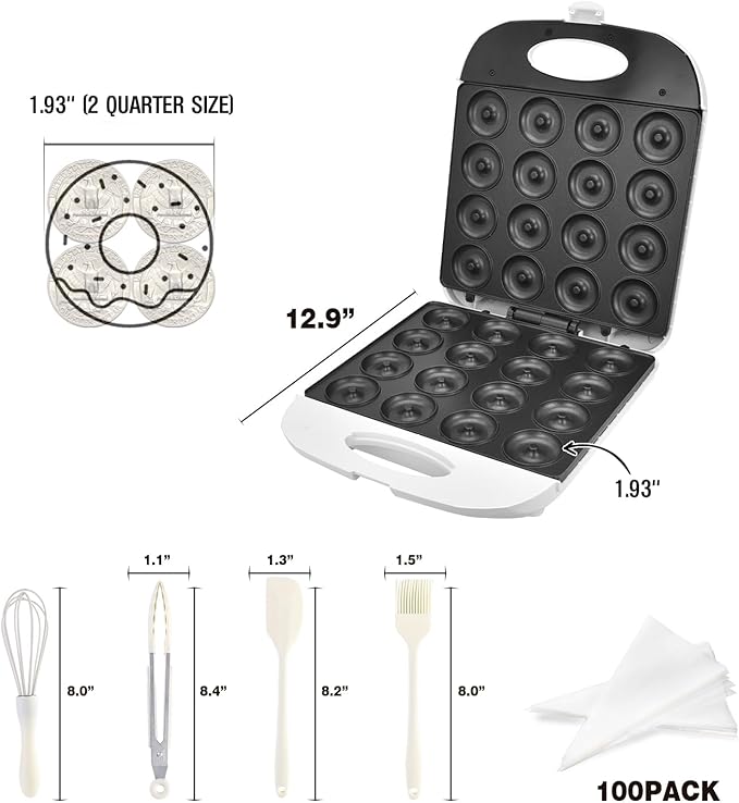 DSP All in One 2 Inch Mini Donut Maker, Non-Stick, Cool Touch, Electric Doughnut Machine for 16 Snacks & Desserts, Perfect for Birthday, Wedding, Baby Shower, Christmas, Party, Afternoon Tea