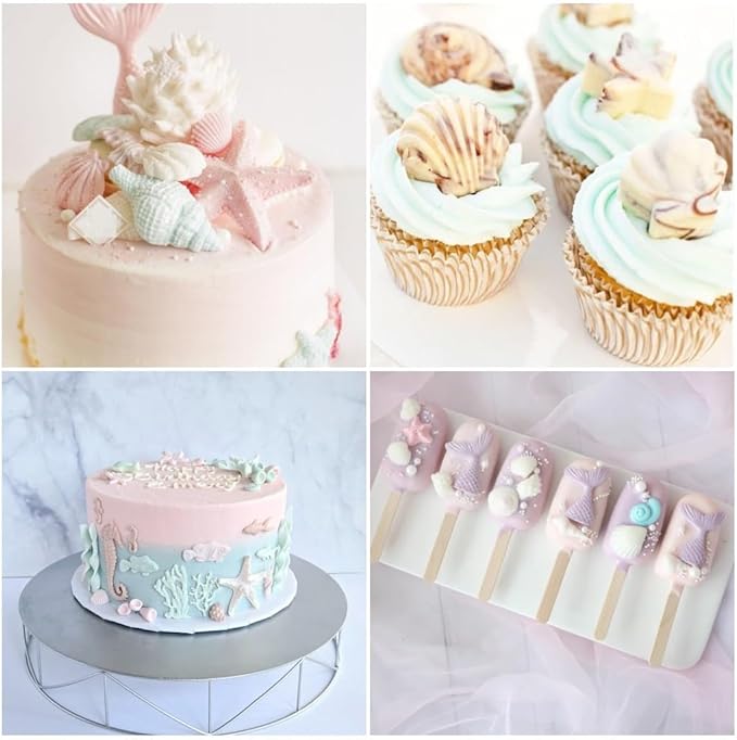 Mermaid Theme Cake Mold, Mermaid, Shell, Seaweed, Coral Silicone Mold Cupcake Toppers Mold for Candy,Chocolate,Fondant,Polymer Clay,Crafting Projects & Cake Decoration