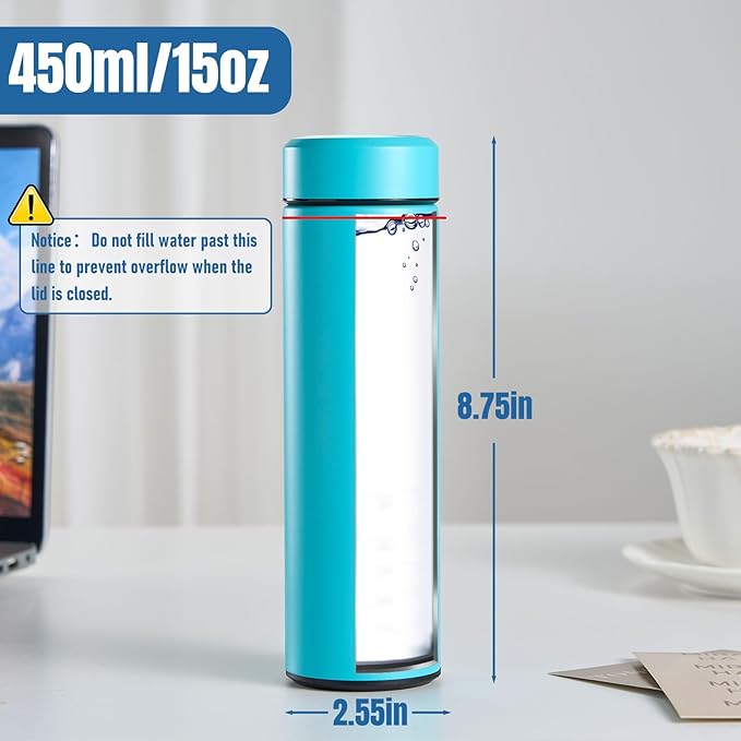 PARACITY Insulated Water Bottle, 15 oz Stainless Steel Water Bottles for Double Wall Vacuum Hot Drinks, Metal Water Bottle Keeps Hot for 12 Hrs, Cold for 24 Hrs, for Coffee, Tea (light blue)