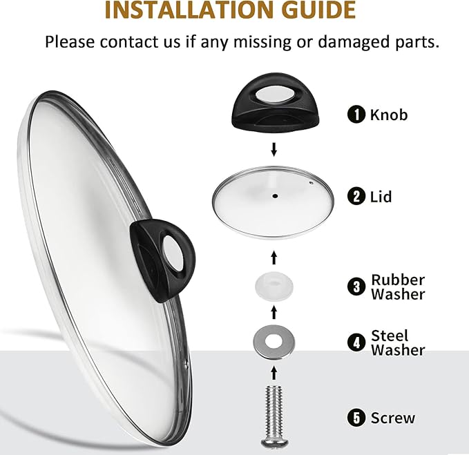 Glass Lids for Pot and Pan, 8, 9.5, 10.25, 11, 12, 12.6, 13.5, 14 Inch Tempered Replacement for Covers Kitchen Cookware, Frying Pan, Wok, Skillet (11 Inch)