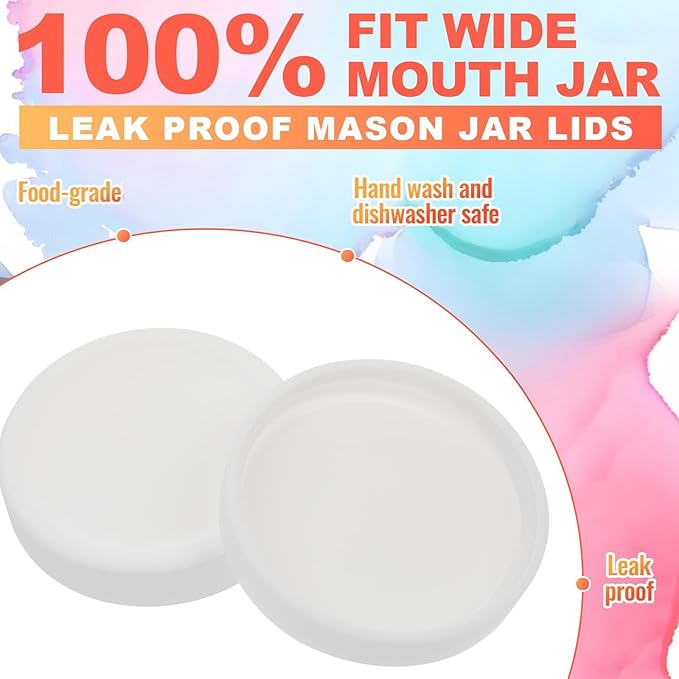 Teenyyou 6 Pcs Silicone Wide Mouth Lids Mason Jar Lids Thickened Leak Proof Lid for 86 mm All Wide Mouth Mason Jars, Reusable Large Canning Jar Caps (White)