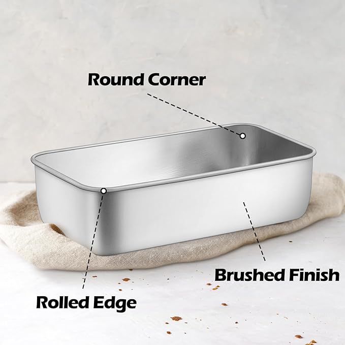 Leonyo Loaf Pan for Baking Bread, 9x5IN Stainless Steel Bread Loaf Pan for Homemade Meatloaf, Cakes, Brownies, Lasagnas, Dishwasher Oven Safe