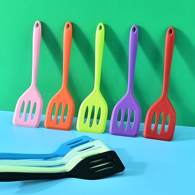 2Pack Small Silicone Turner High Heat Resistant Slotted Spatula for Fish, Eggs, Pancakes and More (8.2 IN, Red)