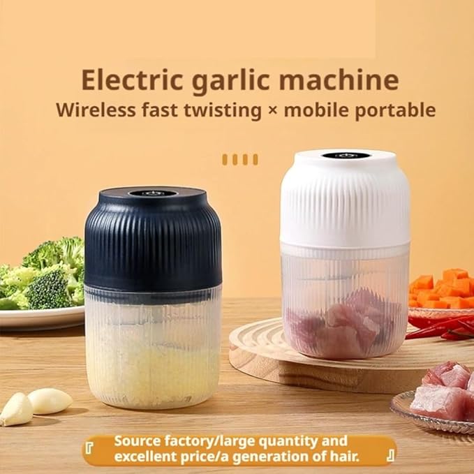 Electric Garlic Chopper,Mini Portable Veggie Cutter,Upgrade Electric Mini Garlic Chopper Set,Vegetable Chopper and Spiralizer with Container and Lid,USB Rechargeable (Blue)