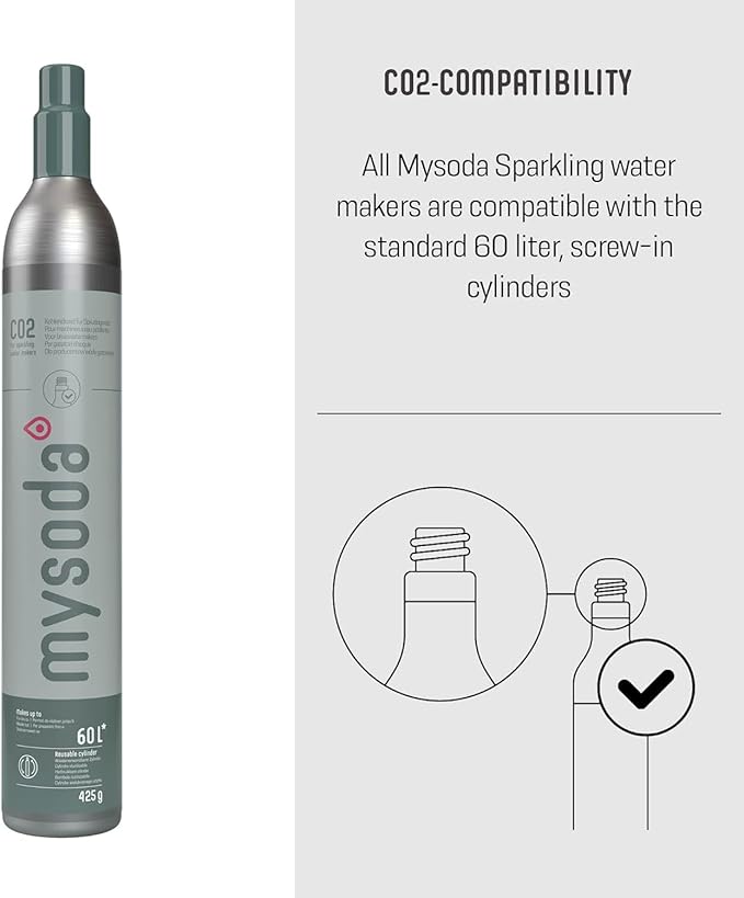 Mysoda Ruby 2 Soda Maker - Silent and Long-Lasting Aluminium Soda Maker with 1L Water Bottle - Without CO2 Cylinder - White Copper
