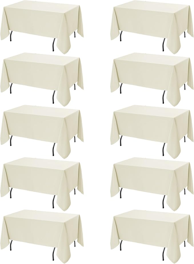 10-Pack Ivory Tablecloths for Rectangle Tables, 70 x 120 Inches, Stain-Resistant Polyester Fabric for 6 Foot Tables - Washable Table Covers for Weddings, Banquets, Birthday Parties, Events