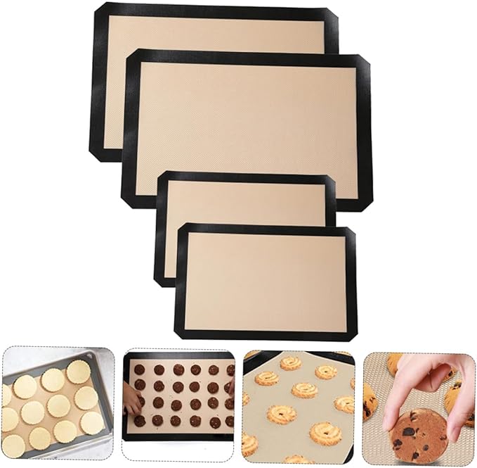 IMIKEYA 4pcs Silicone Baking Mats Non-stick Heat Resistant Pad Reusable Baking Liners for Pastry Bread and Cake