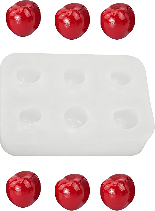 6 Cavity Cherry Silicone Mold – Silicone Fruit Mold for Chocolate, Fondant, Candle, Resin & Cake Decor, 3D DIY Baking Tool for Parties & Gifts (Cherry)