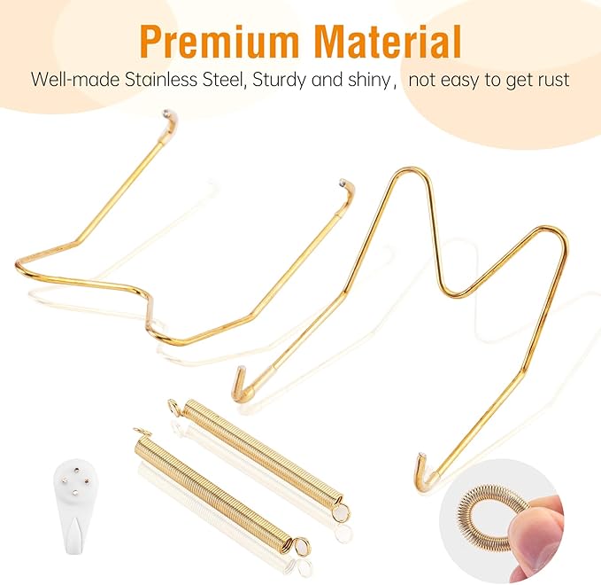 3 Pack Plate Hangers for The Wall, Suitable for 16-20 inch Art Plate, Stainless Steel Invisible Heavy Duty Wire Plate Holder with Wall Hooks, Plate Hangers for Displaying Plates, Platter, Dish, Gold