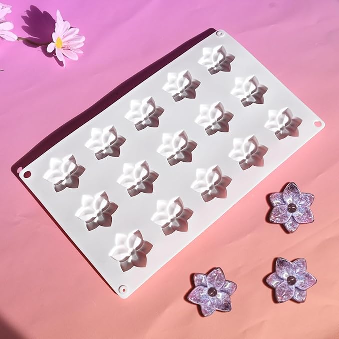 Silicone Cookie Chocolate Mold, 15-Cavity Flower Silicone Baking Mold for Oreo, Candy, Chocolate, Cookies, Mini Cakes and Jelly, Dishwasher Safe Non-Stick Food Grade Silicone Molds (C_ Flower)